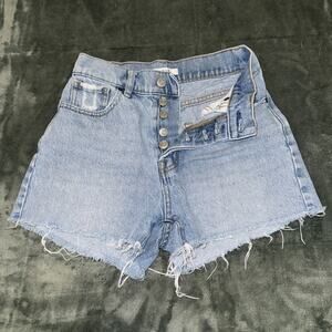 PacSun High Rise Icon Shorts Women’s 23 Light Blue Wash Denim Cotton Raw Cut Hem